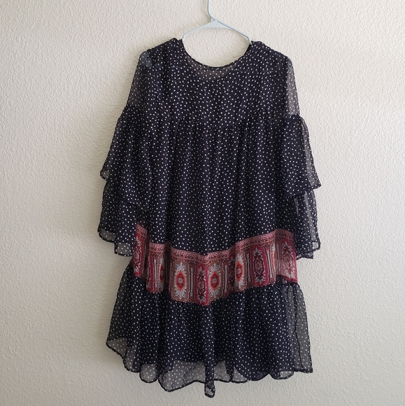 Flowy Black and White Polka Dot Babydoll Smock Dress - Picture 3 of 3